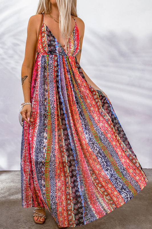 Printed Surplice Spaghetti Strap Dress